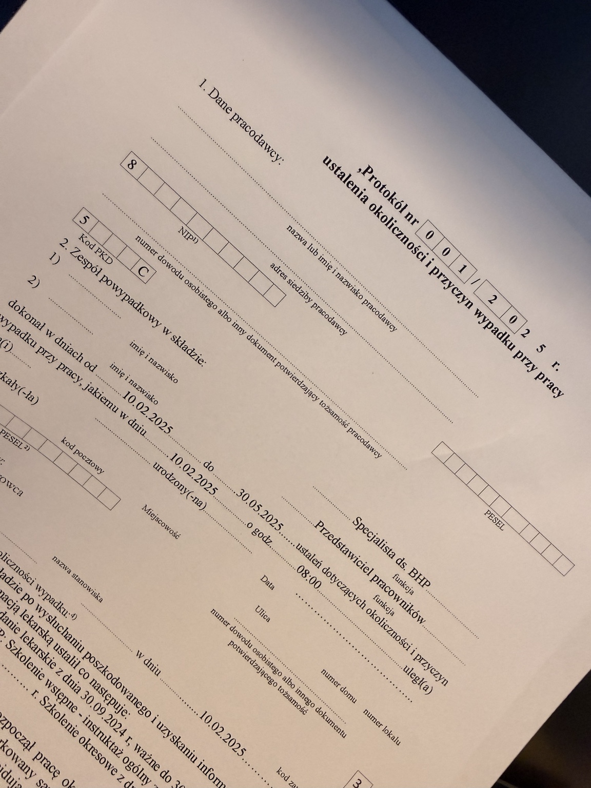 Dokumentacja powypadkowa i obsługa wypadków przy pracy